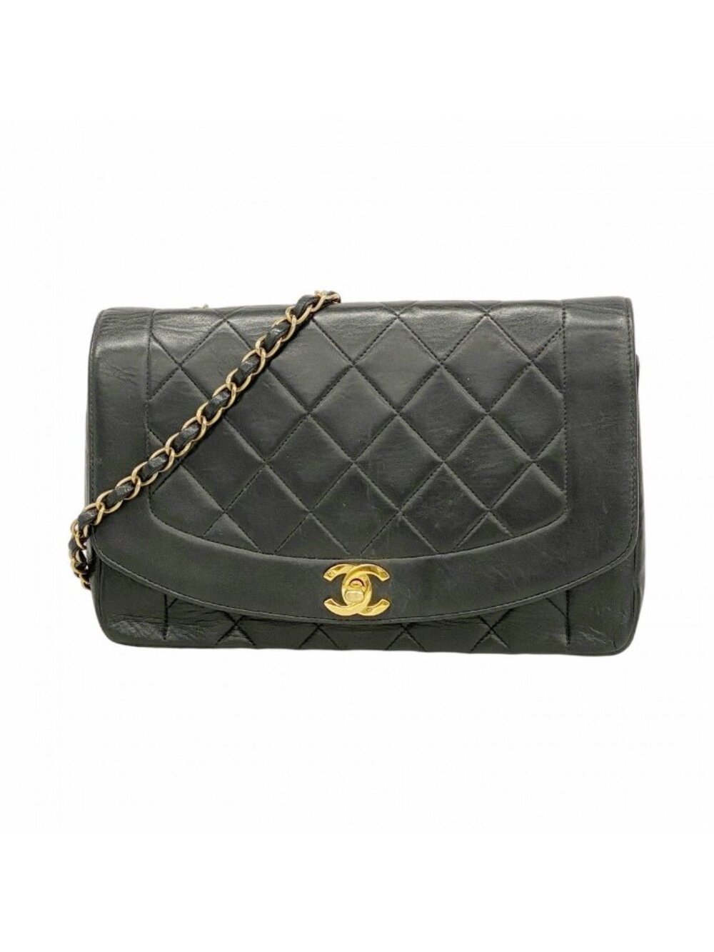 Chanel Shoulder Bag Diana Lambskin Black Gold